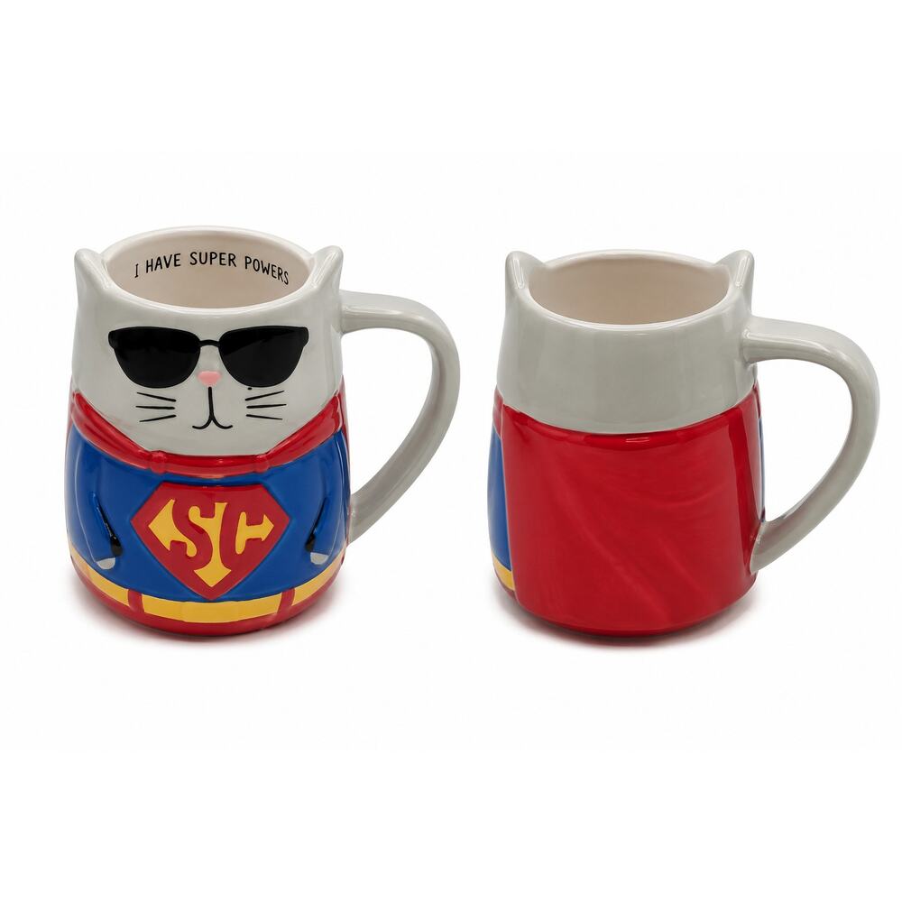 Tag Super Hero Cat Mug Sunglasses Cape Funny Ceramic Coffee Cup